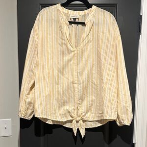 Universal Thread Yellow Stripe Tie-Hem Women's Blouse